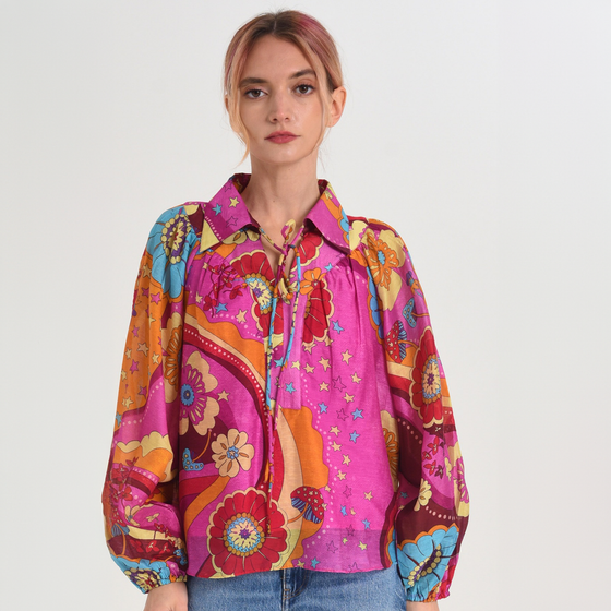 Elisa Abstract Printed Popover Top