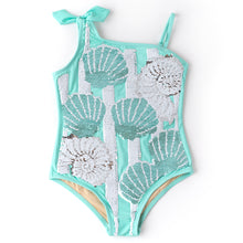  Mint Shells Girls Flip Sequin One Shoulder One Piece Swimsuit