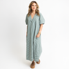 Stripe V-Neck Puff Sleeve Maxi Dress