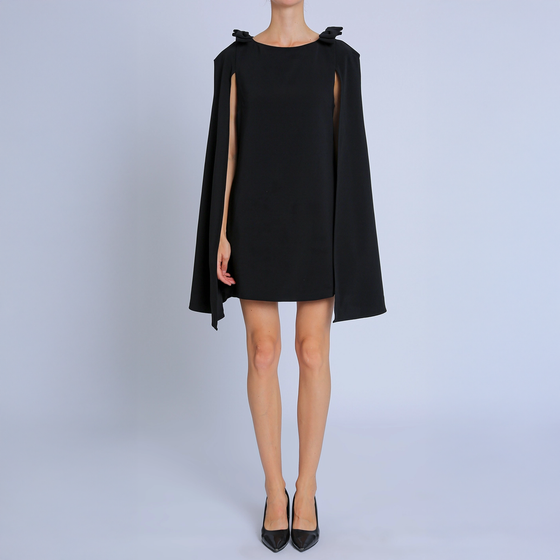 Ribbon Applique Caped A-Line Mini Dress