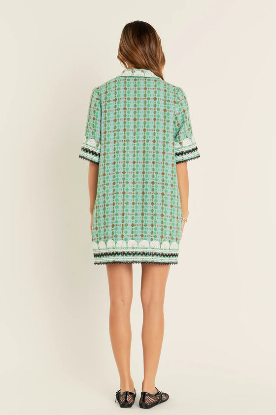 Boucle Mini Shirt Dress with Ric Rac Trim