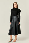 Flare Faux Leather Midi Skirt in Black