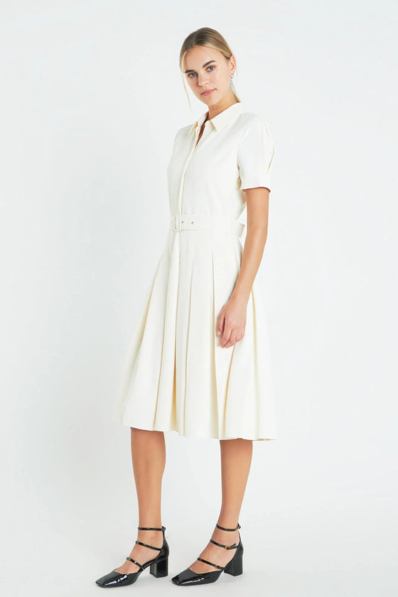 Pleated Collared Midi Dress