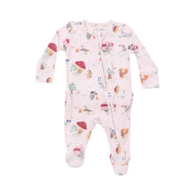  2 Way Zipper Ruffle Back Footie - Pink Animals