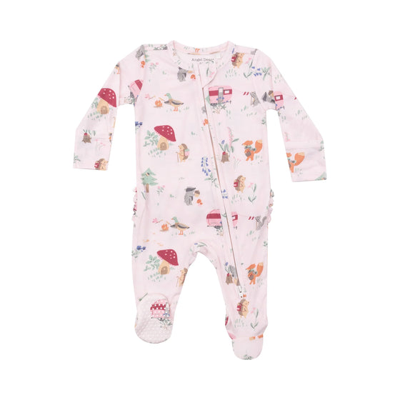 2 Way Zipper Ruffle Back Footie - Pink Animals