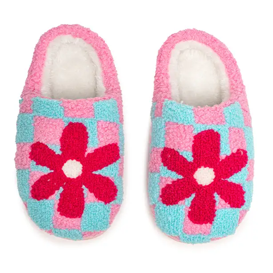 Kids Pink Checker with Red Flower Indoor/Outdoor Slippers