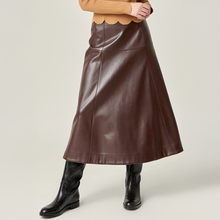  Faux Leather High Waisted Midi Skirt