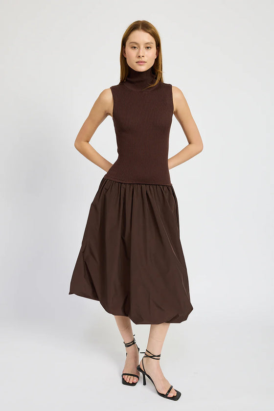 Giovanni Mixed Media Midi Dress in Espresso