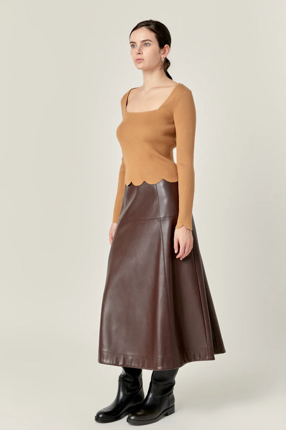 Faux Leather High Waisted Midi Skirt