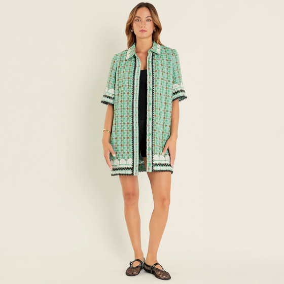 Boucle Mini Shirt Dress with Ric Rac Trim