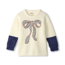  Sequin Bow Fluffy Sleeve Sweater