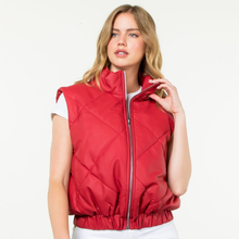  Faux Leather Puffer Vest