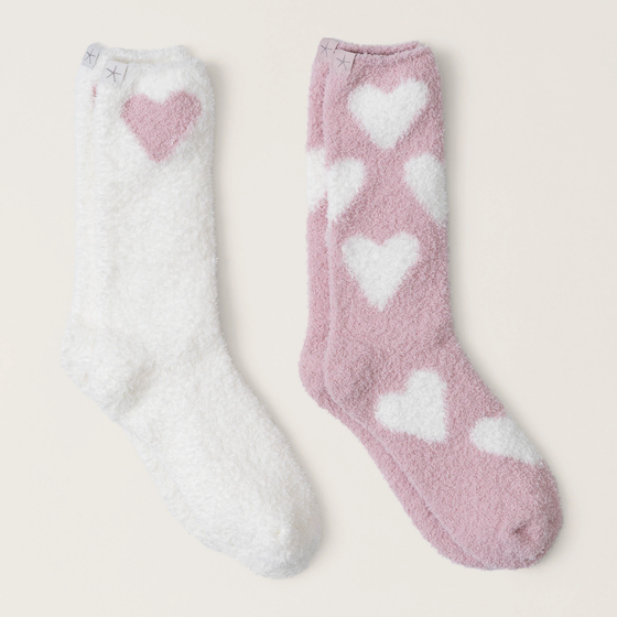 Cozychic Heart Print Sock Set - Pink Peonie/Pearl