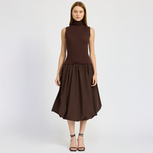  Giovanni Mixed Media Midi Dress in Espresso