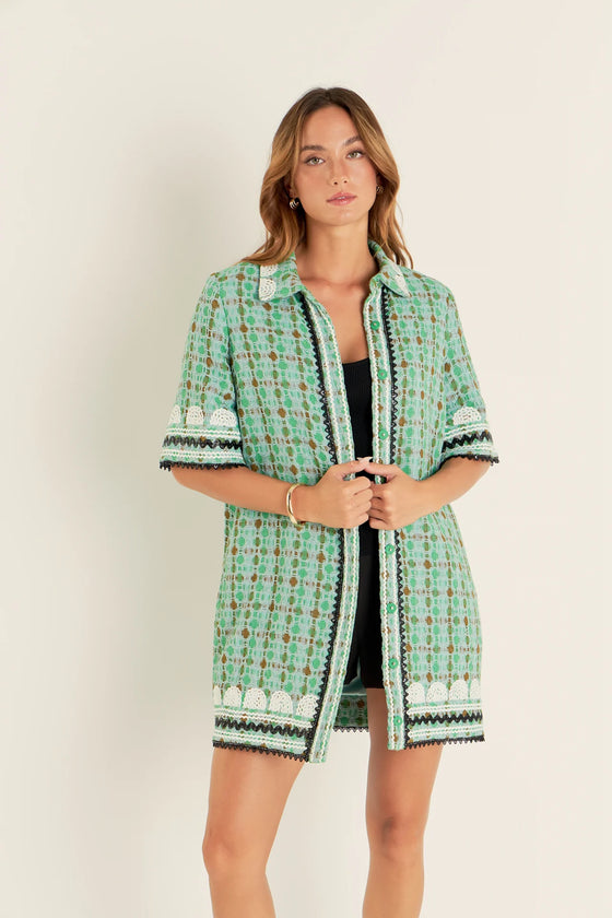 Boucle Mini Shirt Dress with Ric Rac Trim