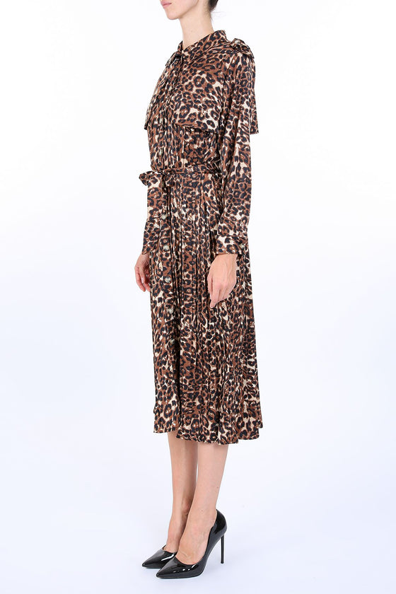 Leopard Print Pleat Belted Storm Flap Midi Dress