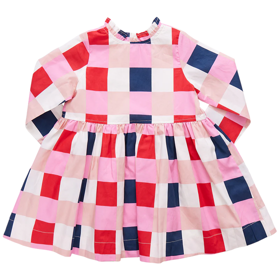 Girls Autumn Dress - Navy Red Check