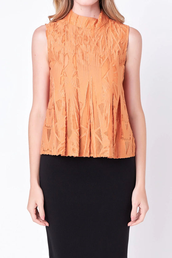 Burnout Sleeveless Pleated Top