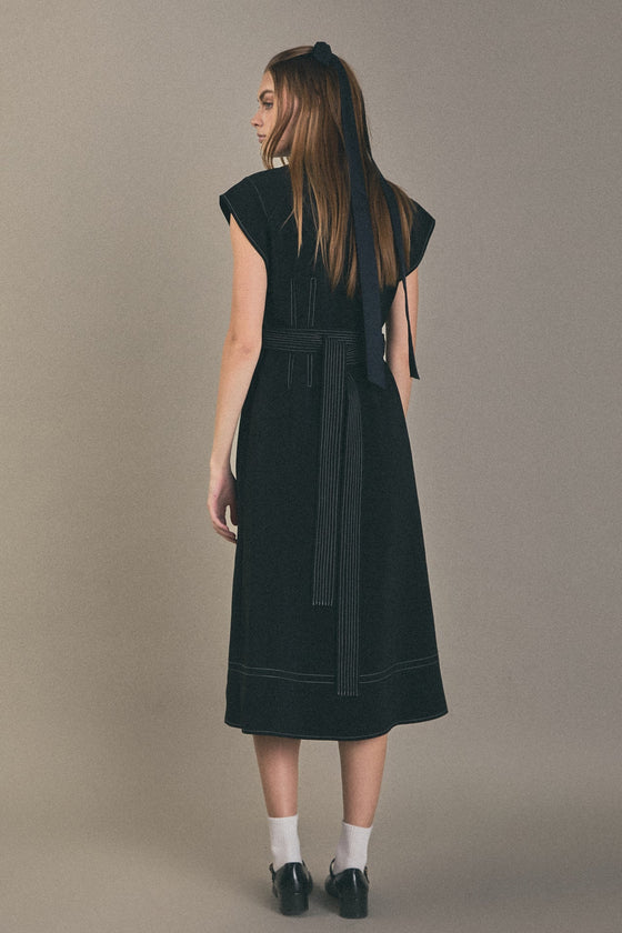 Contrast Stitch Shirt Midi Dress