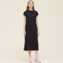  Pleated Cap Sleeve Straight Midi Dress