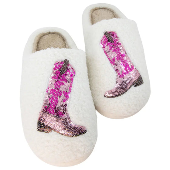 Pink Sequin Kicking Boots Slippers