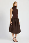 Giovanni Mixed Media Midi Dress in Espresso