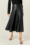 Flare Faux Leather Midi Skirt in Black