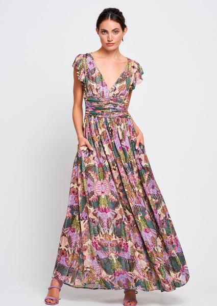 Jennsen Abstract Floral Flutter Maxi Dress – DLM Supply